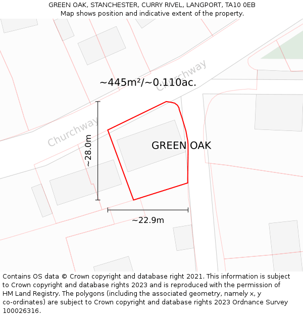 GREEN OAK, STANCHESTER, CURRY RIVEL, LANGPORT, TA10 0EB: Plot and title map