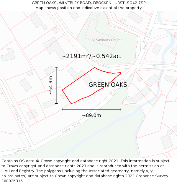 GREEN OAKS, WILVERLEY ROAD, BROCKENHURST, SO42 7SP: Plot and title map