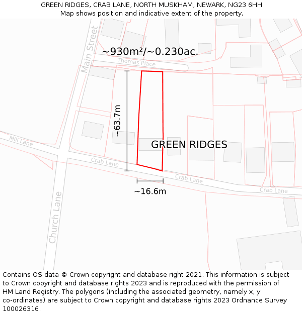 GREEN RIDGES, CRAB LANE, NORTH MUSKHAM, NEWARK, NG23 6HH: Plot and title map