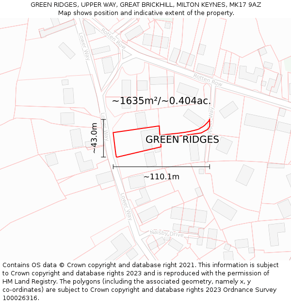 GREEN RIDGES, UPPER WAY, GREAT BRICKHILL, MILTON KEYNES, MK17 9AZ: Plot and title map