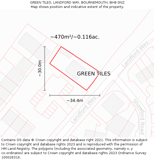 GREEN TILES, LANDFORD WAY, BOURNEMOUTH, BH8 0NZ: Plot and title map