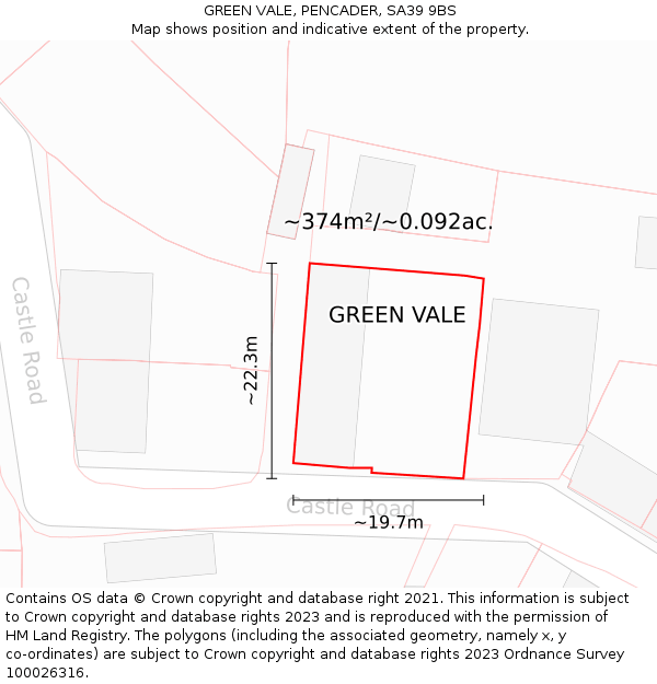 GREEN VALE, PENCADER, SA39 9BS: Plot and title map