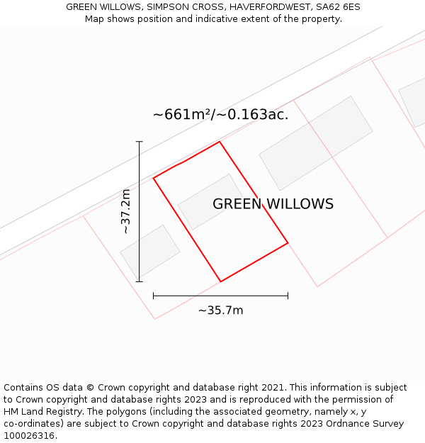 GREEN WILLOWS, SIMPSON CROSS, HAVERFORDWEST, SA62 6ES: Plot and title map