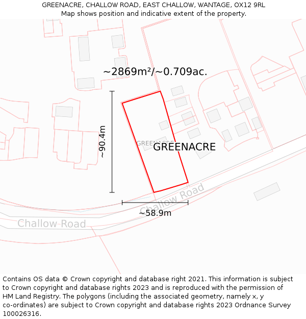 GREENACRE, CHALLOW ROAD, EAST CHALLOW, WANTAGE, OX12 9RL: Plot and title map