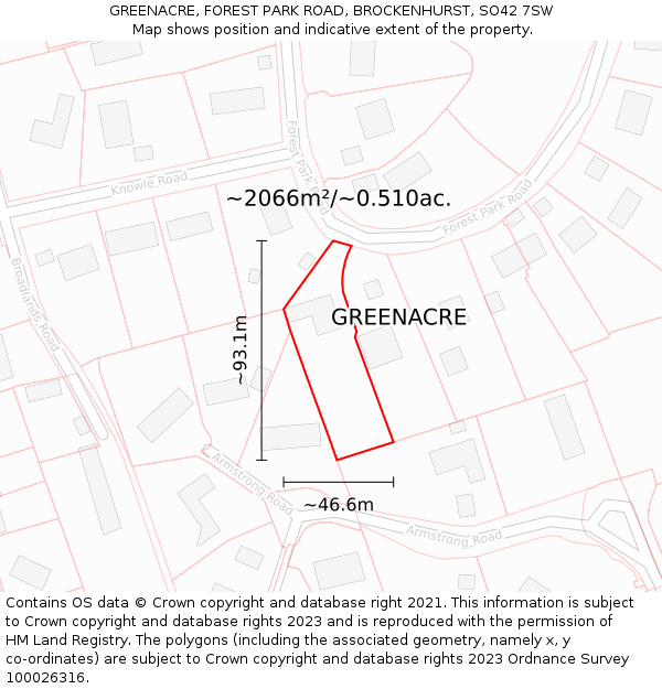 GREENACRE, FOREST PARK ROAD, BROCKENHURST, SO42 7SW: Plot and title map