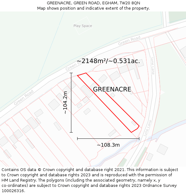 GREENACRE, GREEN ROAD, EGHAM, TW20 8QN: Plot and title map