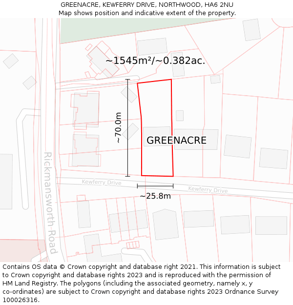 GREENACRE, KEWFERRY DRIVE, NORTHWOOD, HA6 2NU: Plot and title map