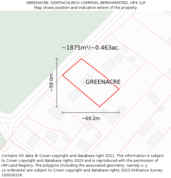 GREENACRE, NORTHCHURCH COMMON, BERKHAMSTED, HP4 1LR: Plot and title map