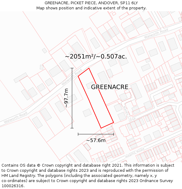 GREENACRE, PICKET PIECE, ANDOVER, SP11 6LY: Plot and title map