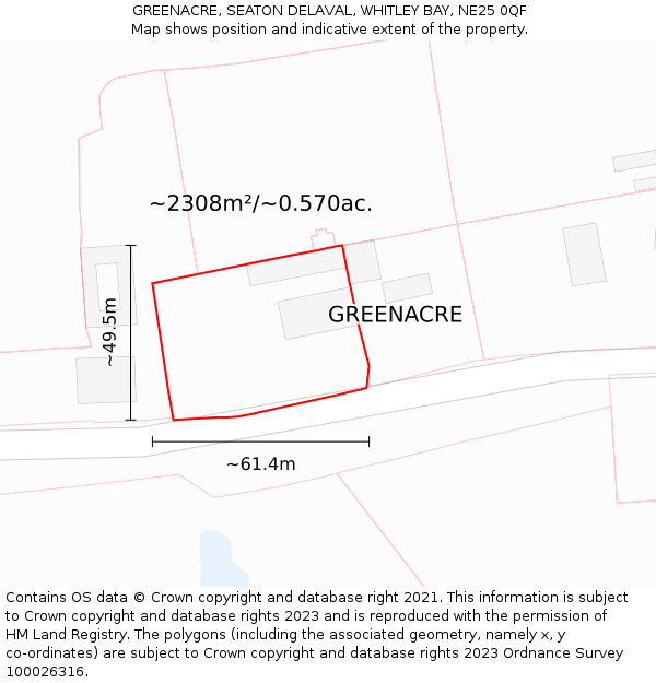 GREENACRE, SEATON DELAVAL, WHITLEY BAY, NE25 0QF: Plot and title map