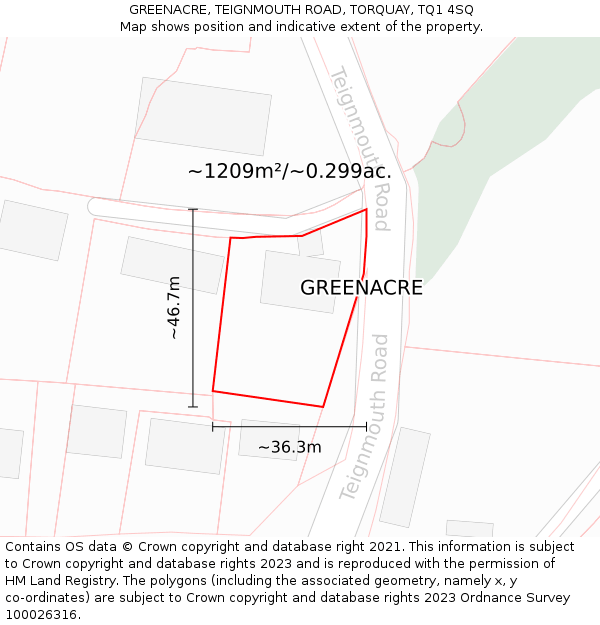 GREENACRE, TEIGNMOUTH ROAD, TORQUAY, TQ1 4SQ: Plot and title map