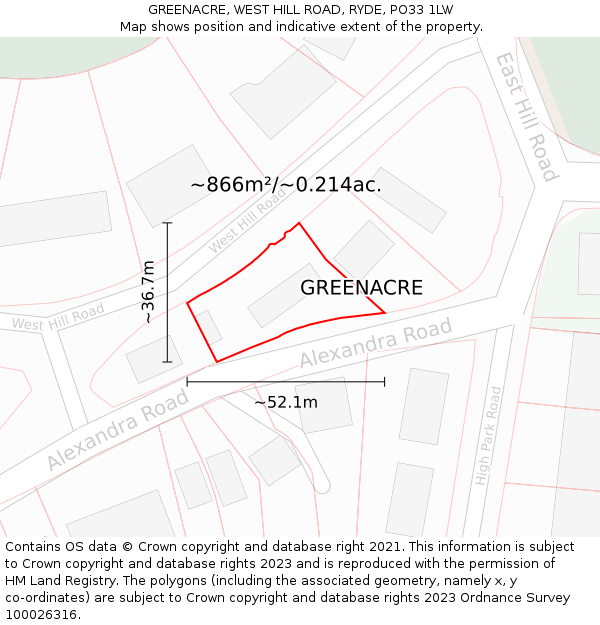GREENACRE, WEST HILL ROAD, RYDE, PO33 1LW: Plot and title map