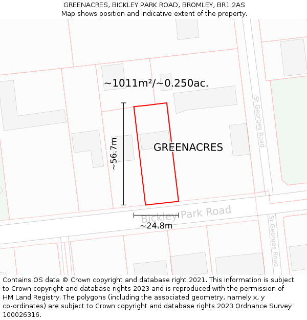 GREENACRES, BICKLEY PARK ROAD, BROMLEY, BR1 2AS: Plot and title map