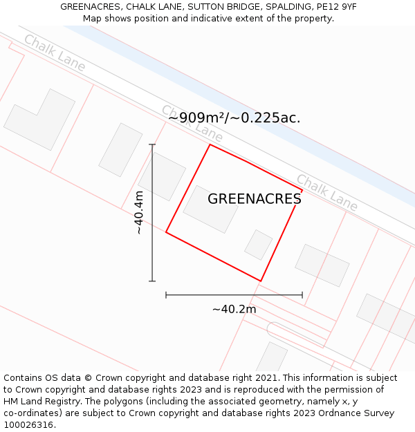 GREENACRES, CHALK LANE, SUTTON BRIDGE, SPALDING, PE12 9YF: Plot and title map