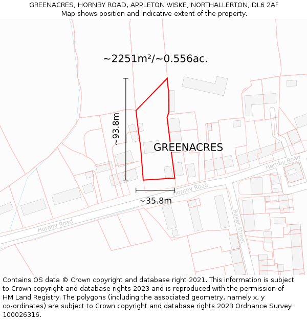 GREENACRES, HORNBY ROAD, APPLETON WISKE, NORTHALLERTON, DL6 2AF: Plot and title map