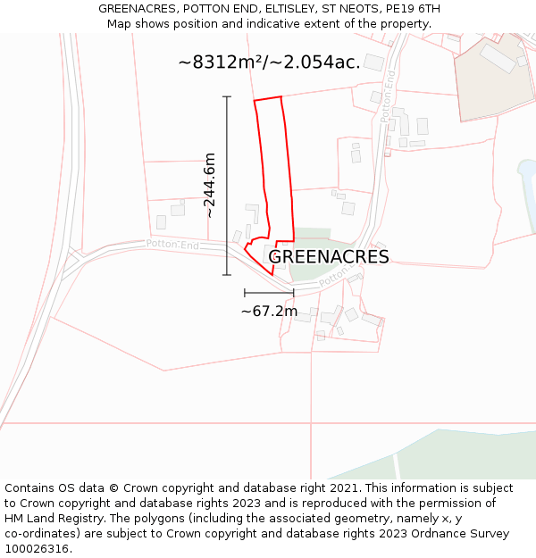 GREENACRES, POTTON END, ELTISLEY, ST NEOTS, PE19 6TH: Plot and title map