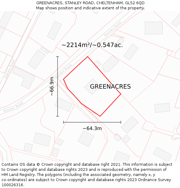GREENACRES, STANLEY ROAD, CHELTENHAM, GL52 6QD: Plot and title map
