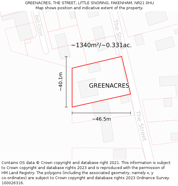 GREENACRES, THE STREET, LITTLE SNORING, FAKENHAM, NR21 0HU: Plot and title map