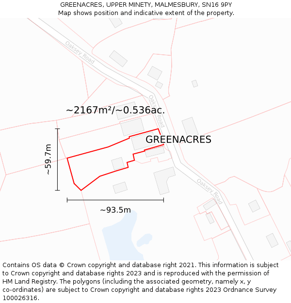 GREENACRES, UPPER MINETY, MALMESBURY, SN16 9PY: Plot and title map