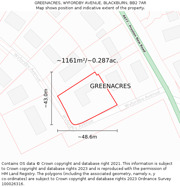 GREENACRES, WYFORDBY AVENUE, BLACKBURN, BB2 7AR: Plot and title map