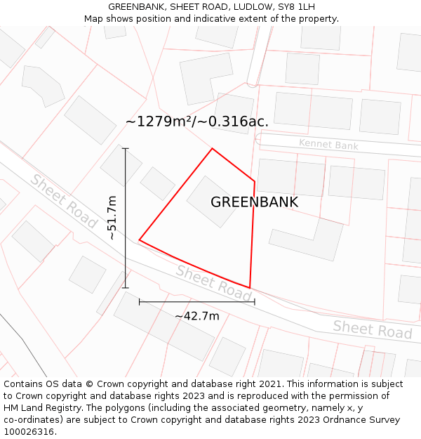 GREENBANK, SHEET ROAD, LUDLOW, SY8 1LH: Plot and title map