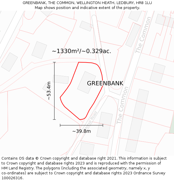 GREENBANK, THE COMMON, WELLINGTON HEATH, LEDBURY, HR8 1LU: Plot and title map