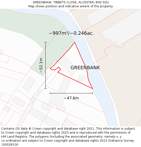 GREENBANK, TIBBETS CLOSE, ALCESTER, B49 5QU: Plot and title map