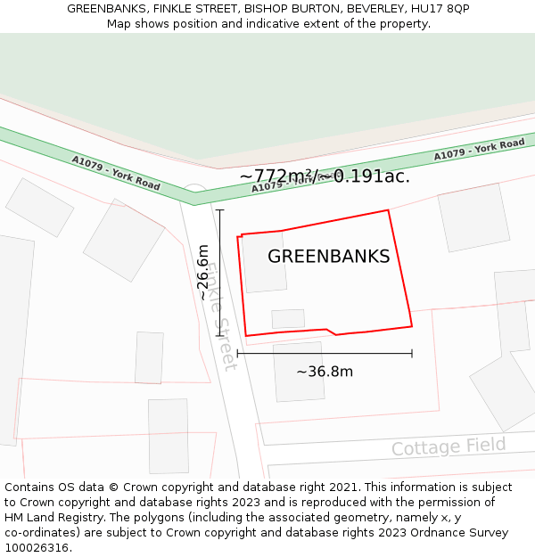 GREENBANKS, FINKLE STREET, BISHOP BURTON, BEVERLEY, HU17 8QP: Plot and title map