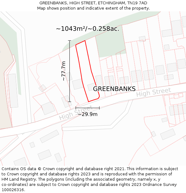 GREENBANKS, HIGH STREET, ETCHINGHAM, TN19 7AD: Plot and title map