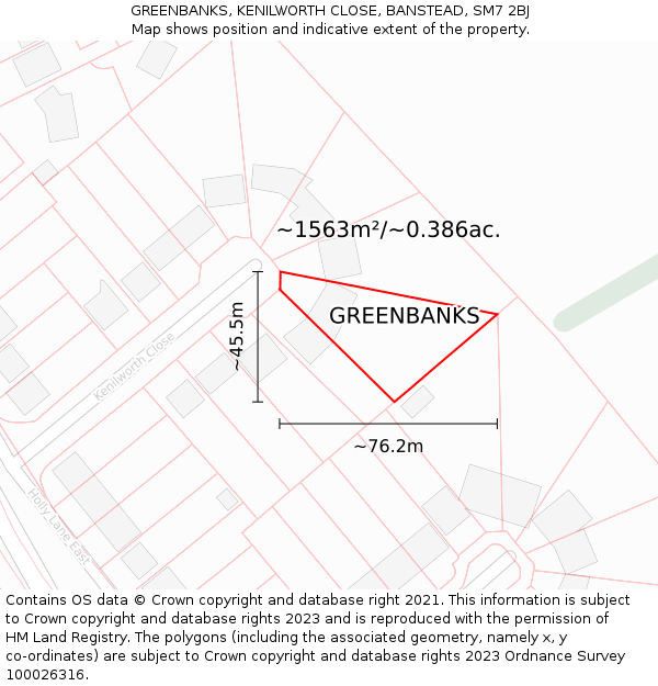 GREENBANKS, KENILWORTH CLOSE, BANSTEAD, SM7 2BJ: Plot and title map