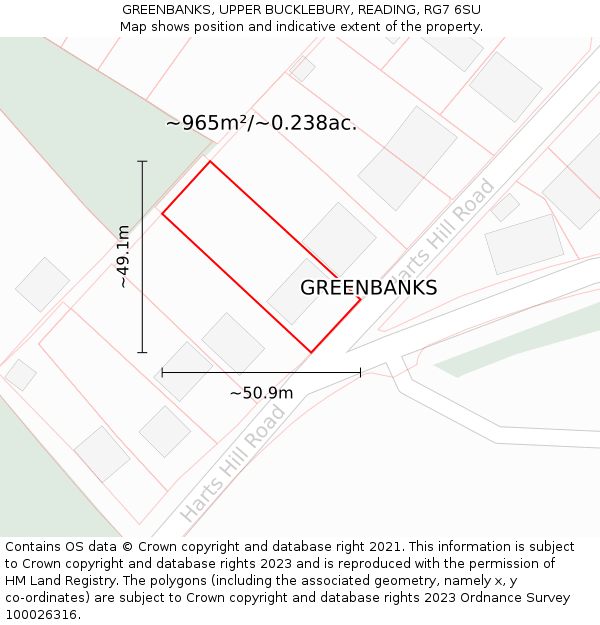 GREENBANKS, UPPER BUCKLEBURY, READING, RG7 6SU: Plot and title map