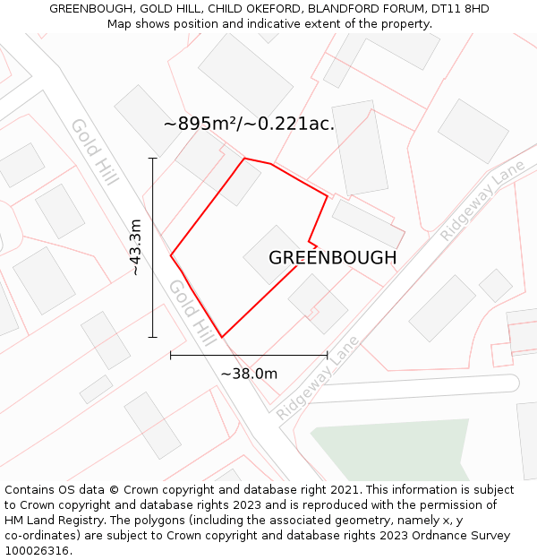 GREENBOUGH, GOLD HILL, CHILD OKEFORD, BLANDFORD FORUM, DT11 8HD: Plot and title map