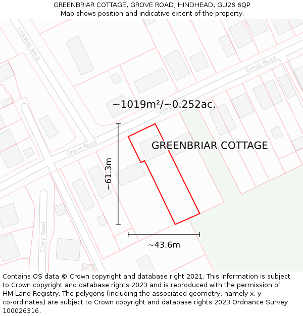 GREENBRIAR COTTAGE, GROVE ROAD, HINDHEAD, GU26 6QP: Plot and title map