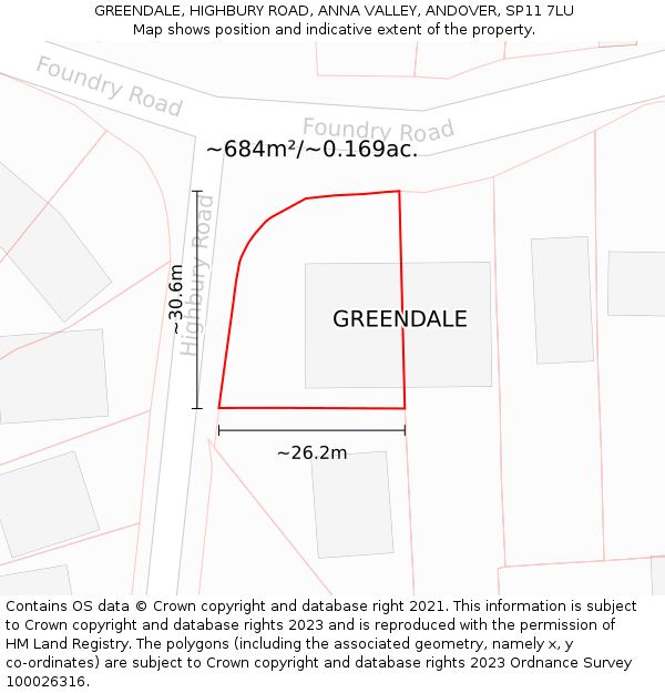 GREENDALE, HIGHBURY ROAD, ANNA VALLEY, ANDOVER, SP11 7LU: Plot and title map