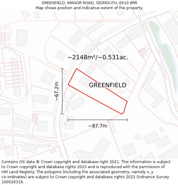 GREENFIELD, MANOR ROAD, SIDMOUTH, EX10 8RR: Plot and title map