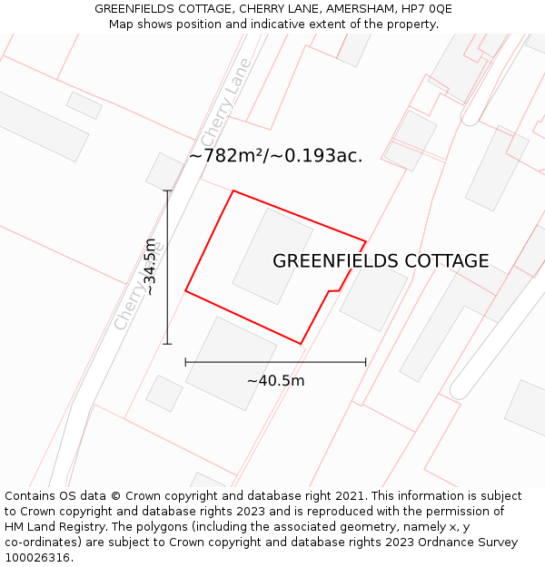 GREENFIELDS COTTAGE, CHERRY LANE, AMERSHAM, HP7 0QE: Plot and title map