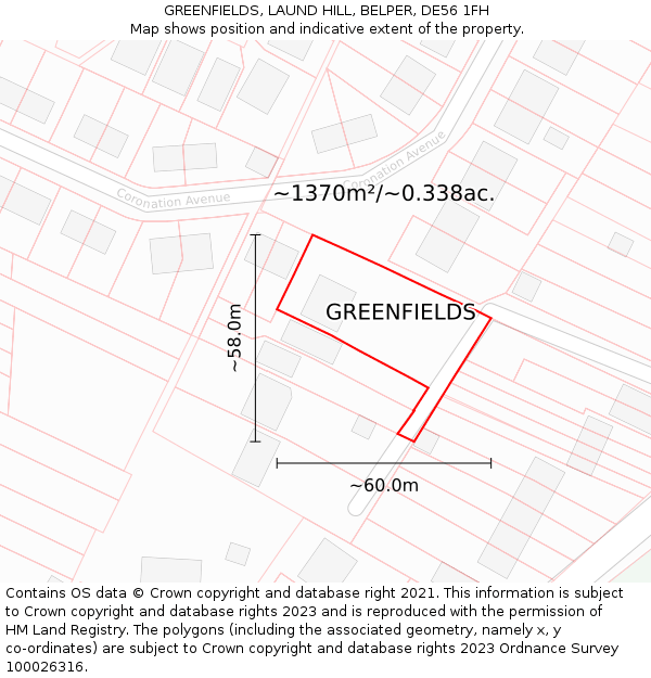 GREENFIELDS, LAUND HILL, BELPER, DE56 1FH: Plot and title map