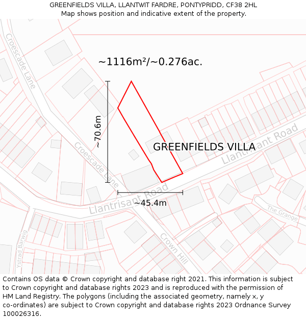 GREENFIELDS VILLA, LLANTWIT FARDRE, PONTYPRIDD, CF38 2HL: Plot and title map