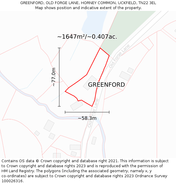 GREENFORD, OLD FORGE LANE, HORNEY COMMON, UCKFIELD, TN22 3EL: Plot and title map