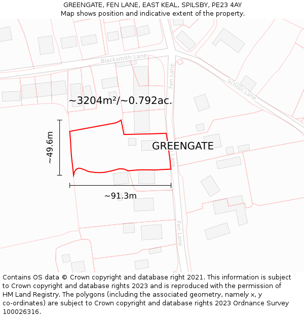 GREENGATE, FEN LANE, EAST KEAL, SPILSBY, PE23 4AY: Plot and title map