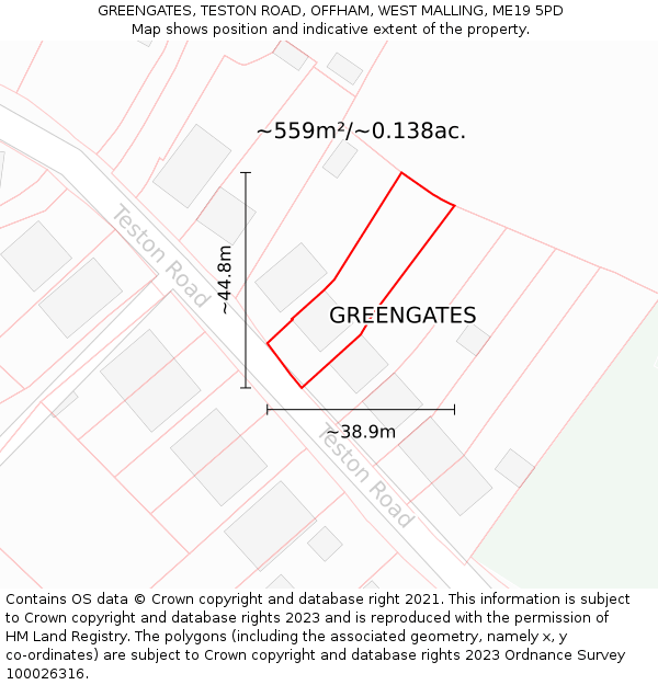 GREENGATES, TESTON ROAD, OFFHAM, WEST MALLING, ME19 5PD: Plot and title map