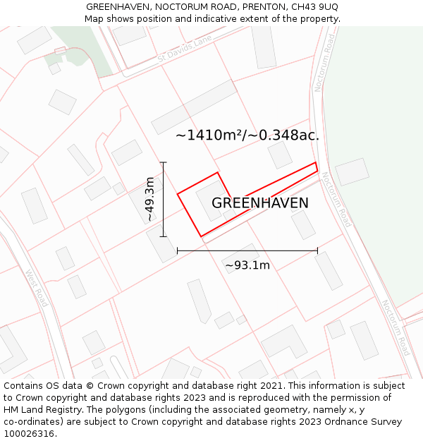 GREENHAVEN, NOCTORUM ROAD, PRENTON, CH43 9UQ: Plot and title map