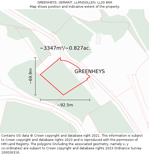 GREENHEYS, GERAINT, LLANGOLLEN, LL20 8AA: Plot and title map