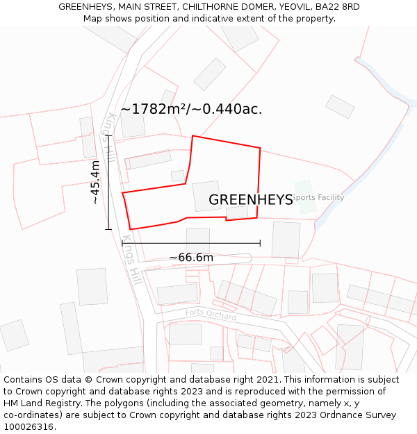 GREENHEYS, MAIN STREET, CHILTHORNE DOMER, YEOVIL, BA22 8RD: Plot and title map