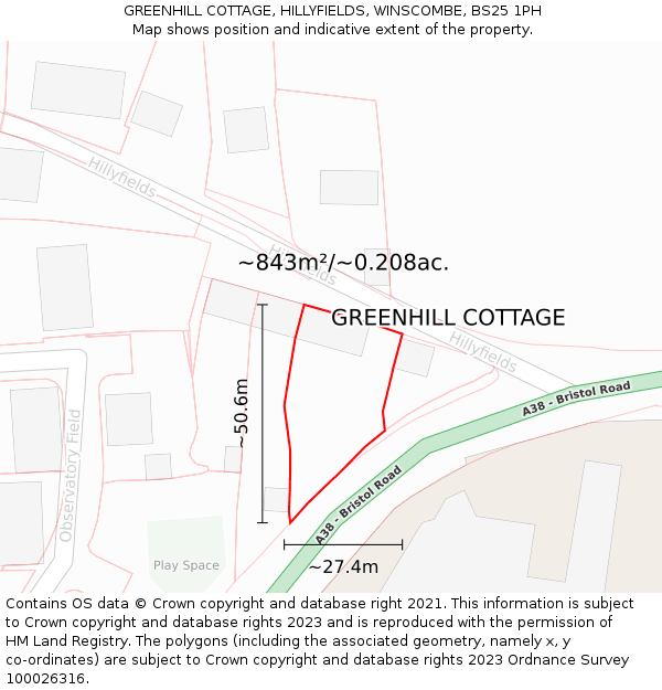 GREENHILL COTTAGE, HILLYFIELDS, WINSCOMBE, BS25 1PH: Plot and title map