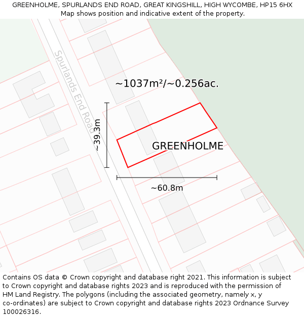 GREENHOLME, SPURLANDS END ROAD, GREAT KINGSHILL, HIGH WYCOMBE, HP15 6HX: Plot and title map