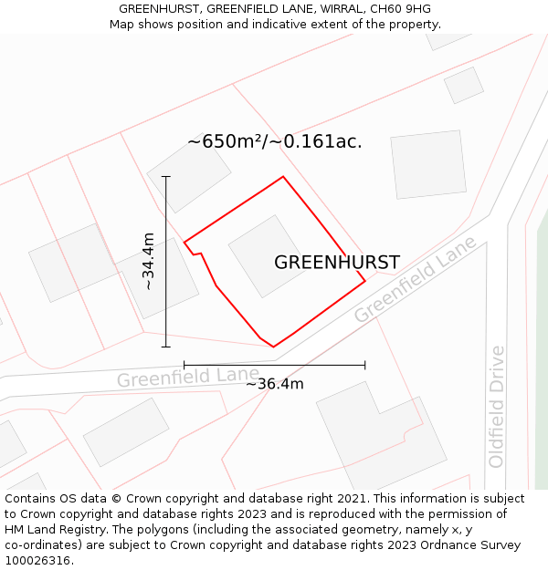 GREENHURST, GREENFIELD LANE, WIRRAL, CH60 9HG: Plot and title map