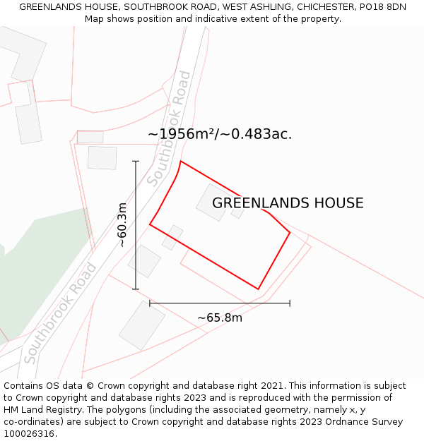 GREENLANDS HOUSE, SOUTHBROOK ROAD, WEST ASHLING, CHICHESTER, PO18 8DN: Plot and title map