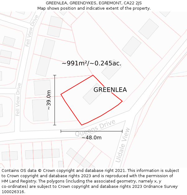 GREENLEA, GREENDYKES, EGREMONT, CA22 2JS: Plot and title map