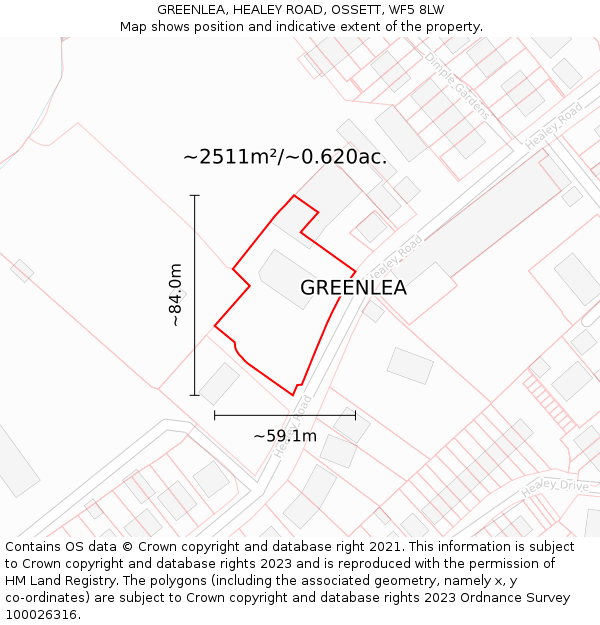 GREENLEA, HEALEY ROAD, OSSETT, WF5 8LW: Plot and title map